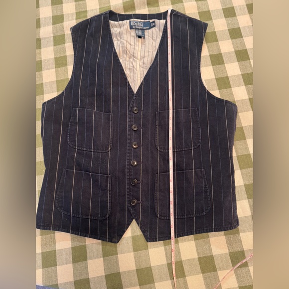 POLO Ralph Lauren Men’s Navy striped Vintage Vest - Indigo Twill or Work Vest - Picture 6 of 9